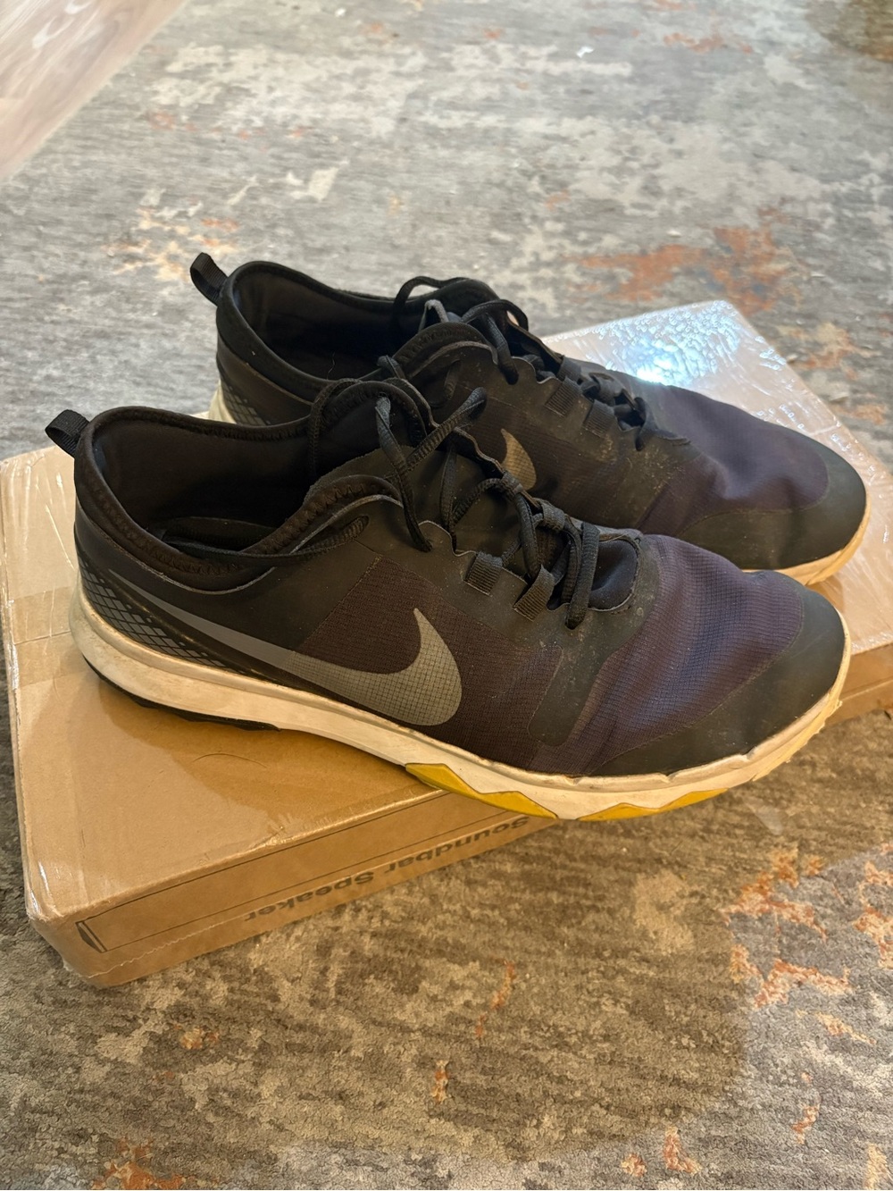 Nike Men's Black Athletic Training Sneakers with Grey Swoosh